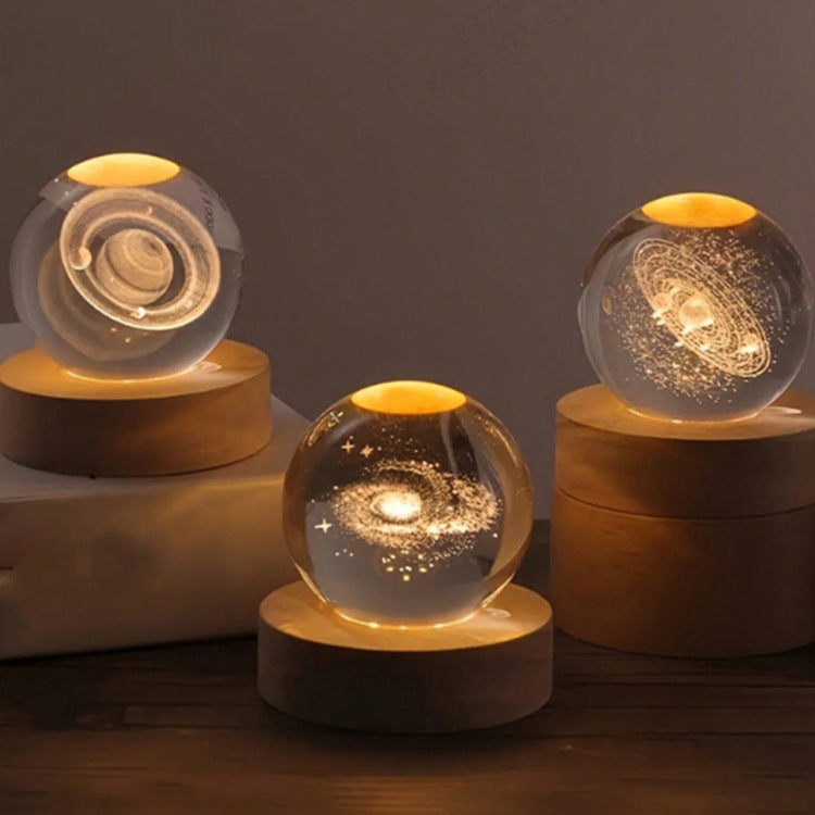 3D Crystal Ball LED Night Light with Wooden Base