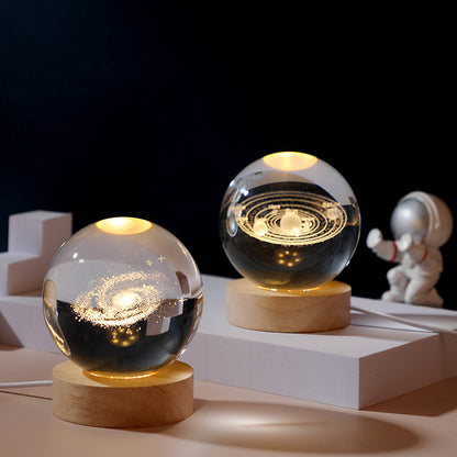 3D Crystal Ball LED Night Light with Wooden Base