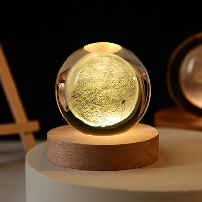 3D Crystal Ball LED Night Light with Wooden Base