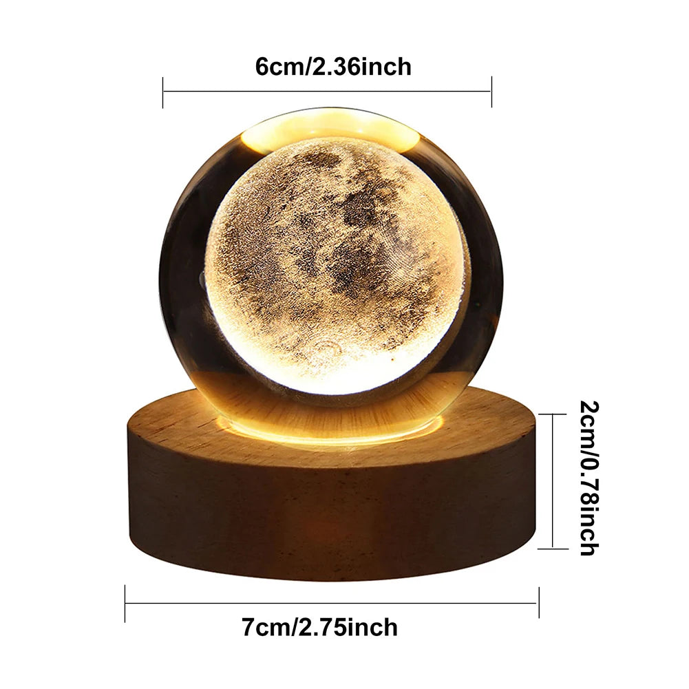 3D Crystal Ball LED Night Light with Wooden Base