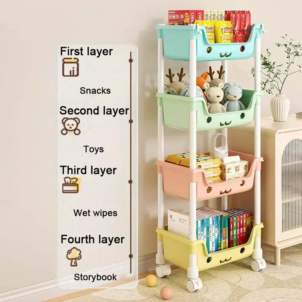 4-Layer Kids' Storage Trolley for Books and Toys