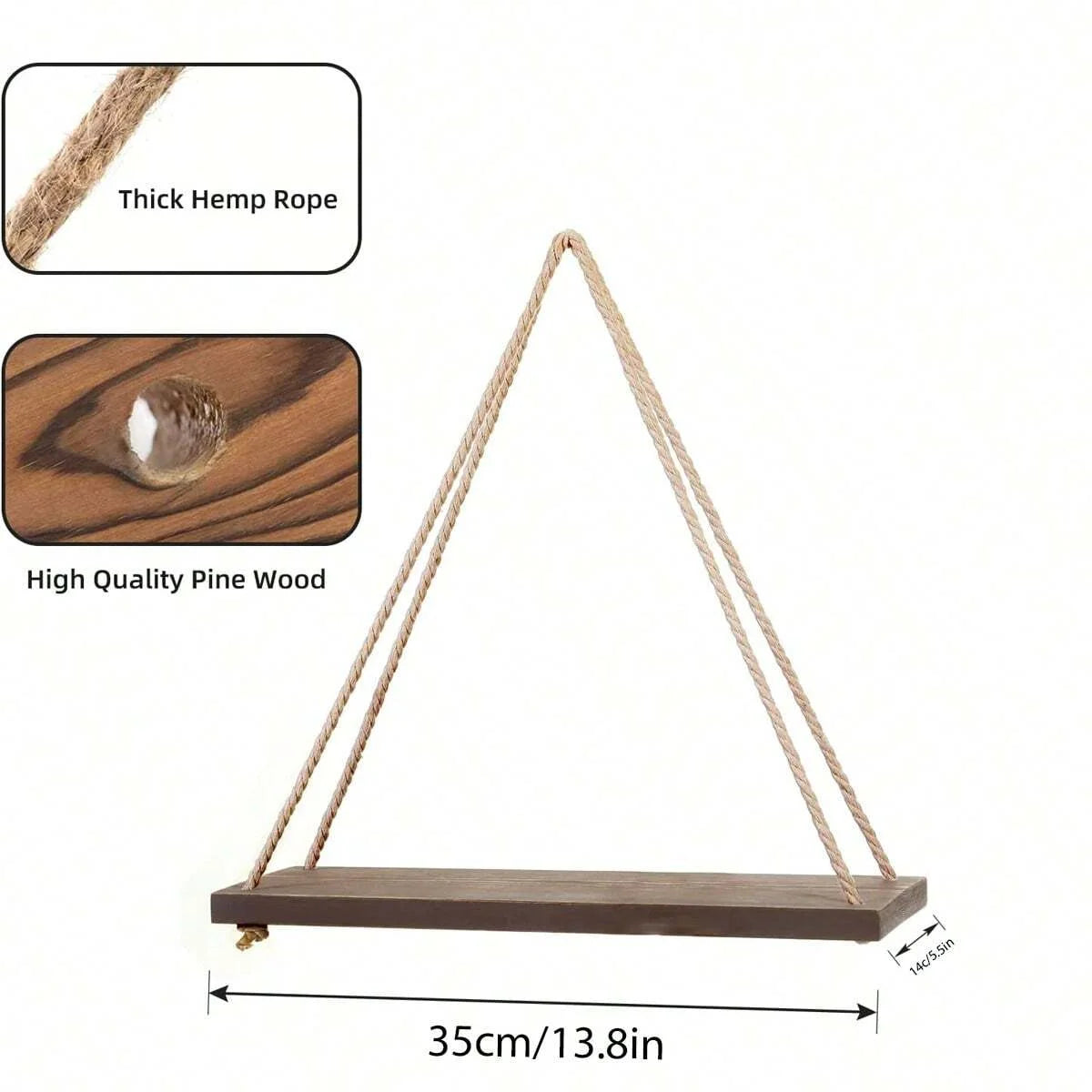 Wooden Hanging Shelf with Rope