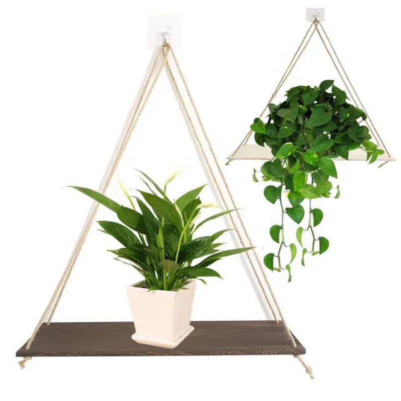 Wooden Hanging Shelf with Rope