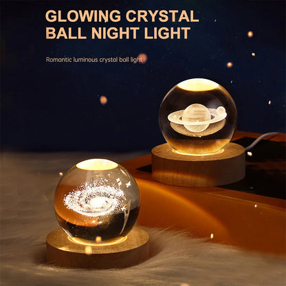 3D Crystal Ball LED Night Light with Wooden Base