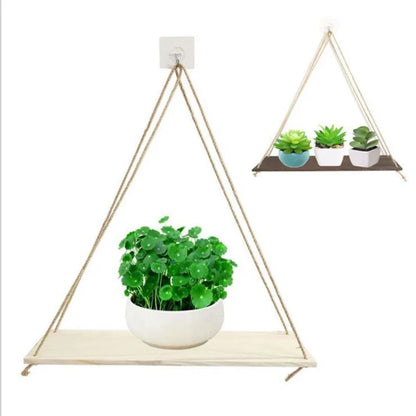 Wooden Hanging Shelf with Rope